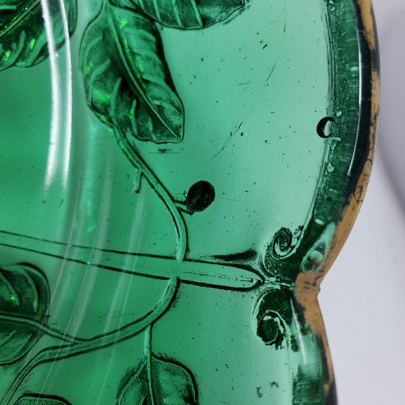 VTG US Glass Co EAPG Emerald Green Dogwood Gold Trim Bowl - Picture 3 of 3